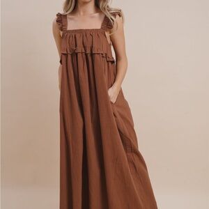 Chic Ruffle Brown Maxi Dress